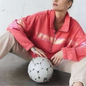 Free People Movement Away We Go Half Zip Pullover Pink Hibiscus Iridescent